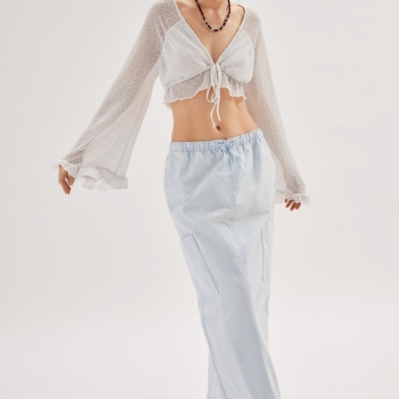 NWT UO Celeste Textured White Cropped Bohemian Blouse - Picture 5 of 6